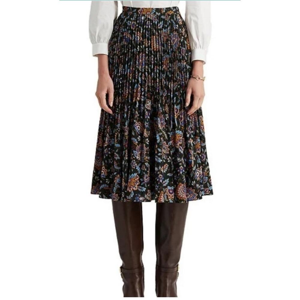 Lauren Ralph Lauren Ascot Print Pleated Georgette Midi Skirt Size‎ 16